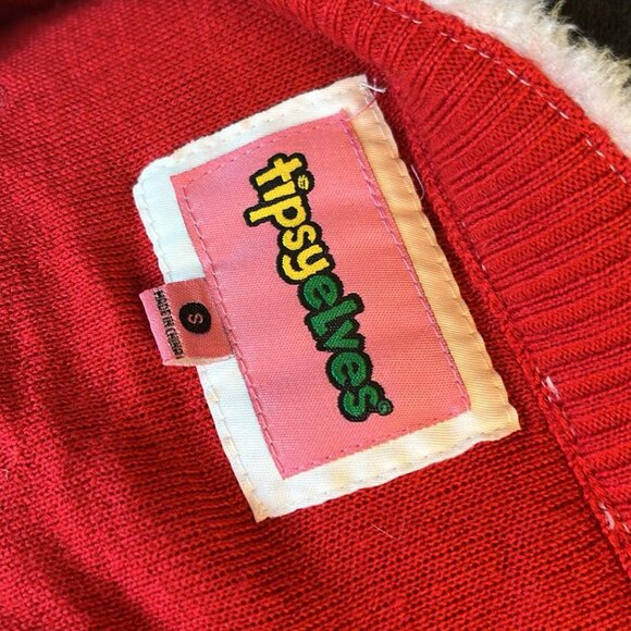 Tipsy Elves Holiday Red and White Sweater SZ Sm with Gold Accent Ugly Sweater - Picture 3 of 10